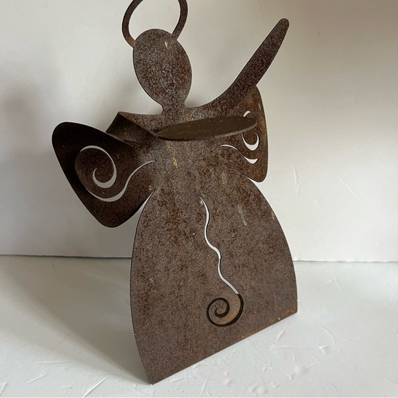 Rustic Metal Angel 12” Candle Holder Christmas Decor - Picture 7 of 13